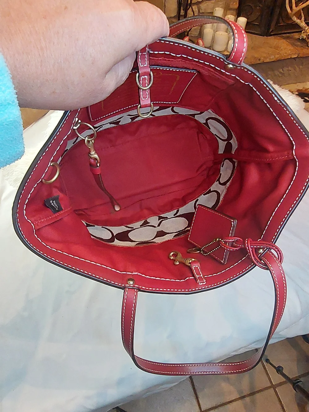 Vintage 2006 Coach Signature Stripe Tote Red August 2006 (Style #10124)